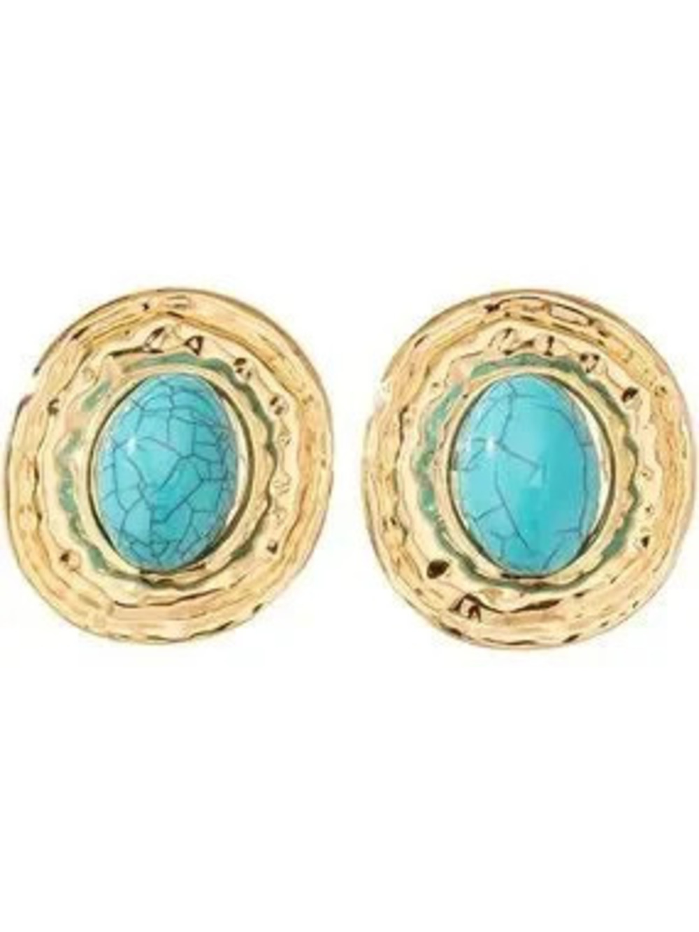 Anthropologie Gold Color and Turquoise Oval Clip Earrings